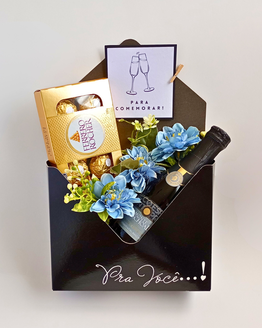 Cesta Envelope com Ferrero Rocher e Espumante Prosecco