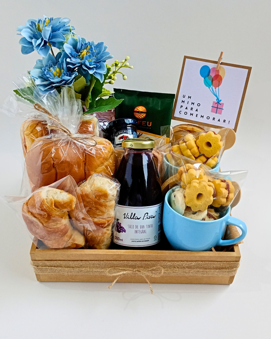 Cesta de Café da Manhã para Duas Pessoas - Xícaras Azuis