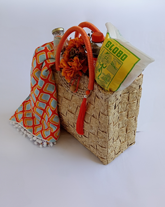 Kit Bolsa de Praia e Canga Artesanais Laranja