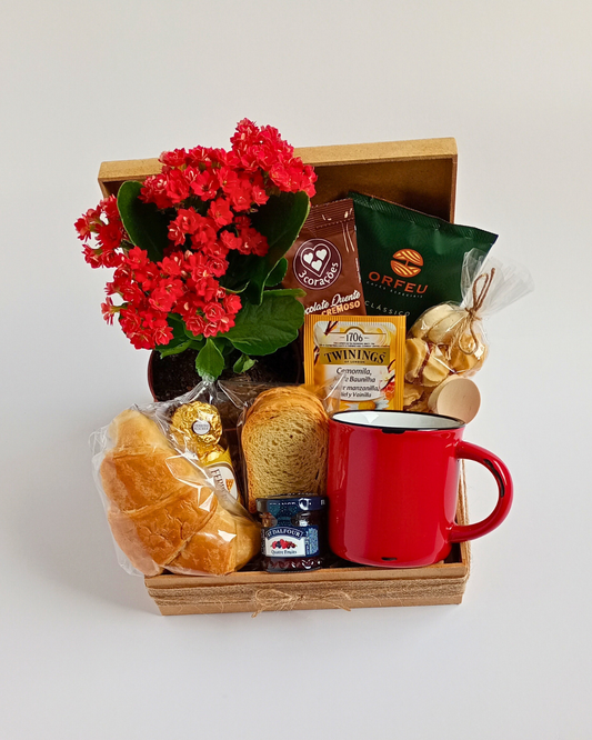 Café com Flores - Caneca Esmaltada Vermelha